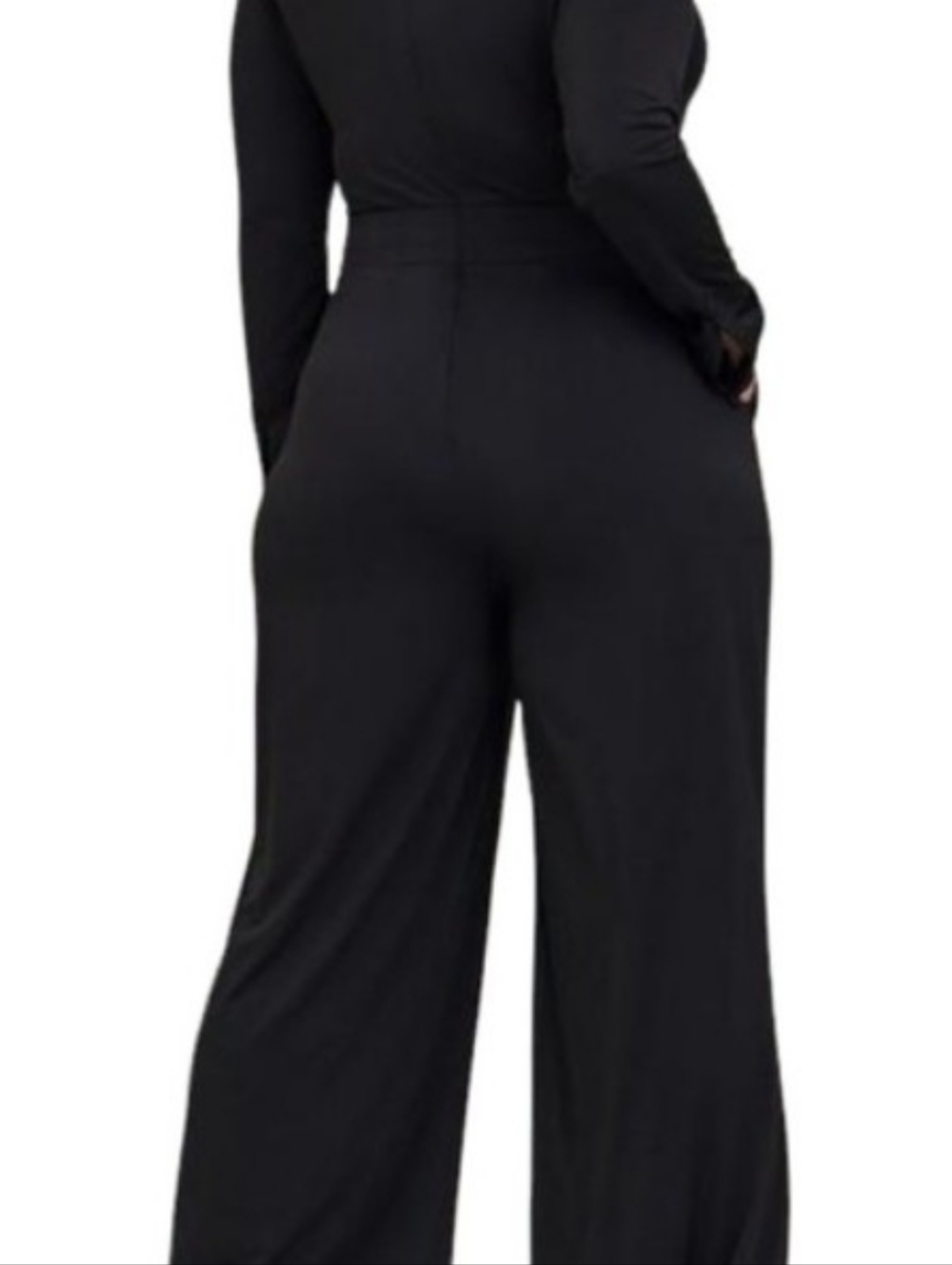 Torrid Women's Black ITY Long Sleeved Rouched Wide Leg Jumpsuit Size 0 L/12 - Picture 3 of 15